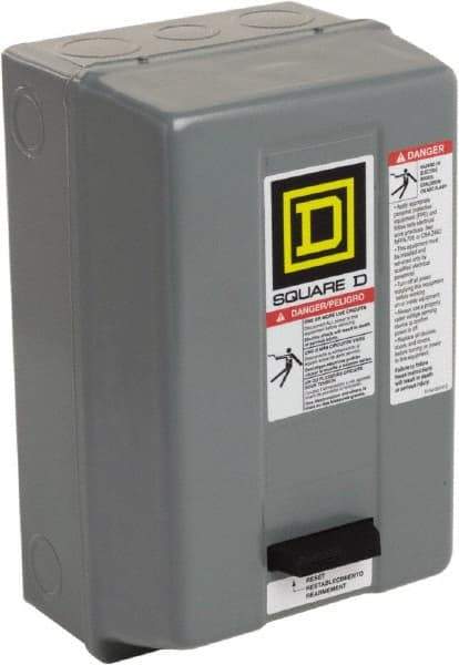 Square D - 110 Coil VAC at 50 Hz, 120 Coil VAC at 60 Hz, 9 Amp, Nonreversible Enclosed Enclosure NEMA Motor Starter - 1 hp at 1 Phase, 1 Enclosure Rating - Exact Industrial Supply