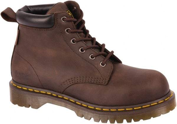 Dr. Martens - Unisex Size 7 Medium Width Steel Work Boot - Brown, Leather Upper, PVC Outsole, 6-1/2" High, Hot Weather, Non-Slip, Electrostatic Dissipative (ESD), Puncture Resistant - Exact Industrial Supply