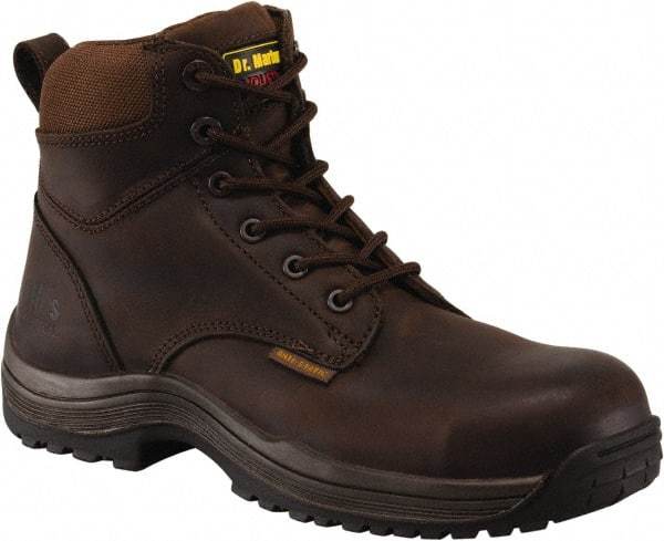 Dr. Martens - Men's Size 7 Medium Width Composite Work Boot - Brown, Leather Upper, Rubber Outsole, 7" High, Dielectric, Hot Weather, Non-Slip - Exact Industrial Supply