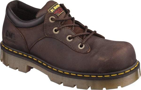 Dr. Martens - Unisex Size 7 Medium Width Steel Work Shoe - Brown, Leather Upper, PVC Outsole, 5" High, Hot Weather, Non-Slip, Electrostatic Dissipative (ESD) - Exact Industrial Supply