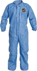 Dupont - Size 3XL Film Laminate General Purpose Coveralls - Blue, Zipper Closure, Elastic Cuffs, Elastic Ankles, Sewn Seams - Exact Industrial Supply