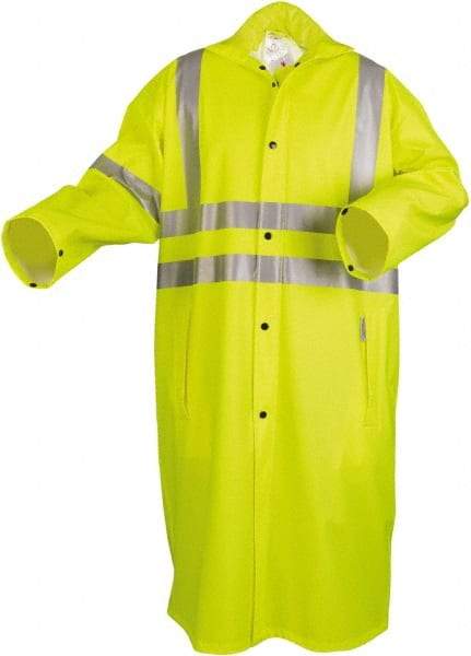 MCR Safety - Size 2XL, Lime, Rain, High Visibility Coat - 63" Chest, 2 Pockets, Detachable Hood - Exact Industrial Supply
