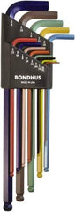 Bondhus - 13 Piece L-Key Ball End Hex Key Set - Hex Range 0.05 to 3/8", 7.8" OAL - Exact Industrial Supply