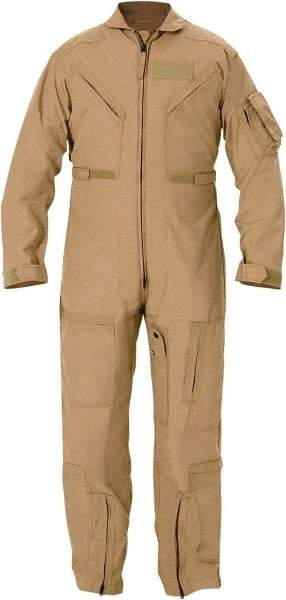 PROPPER - Size 36 Long, Tan, Two Way Zipper, Flame Resistant/Retardant Flight Suit - 36" Chest, Nomex, 6 Pockets, Sewn to Mil Spec FNS/PD 96-17 (MIL-C-83141A), Adjustable Waist Belt with Hook and Loop Closure, Bi-Swing Back - Exact Industrial Supply