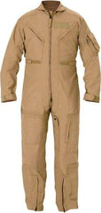 PROPPER - Size 40 Long, Tan, Two Way Zipper, Flame Resistant/Retardant Flight Suit - 40" Chest, Nomex, 6 Pockets, Sewn to Mil Spec FNS/PD 96-17 (MIL-C-83141A), Adjustable Waist Belt with Hook and Loop Closure, Bi-Swing Back - Exact Industrial Supply