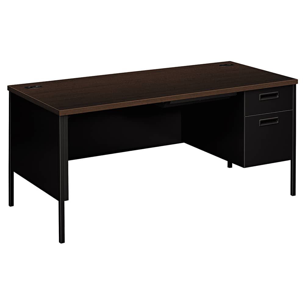 Hon - Office Desks; Type: Single Pedestal Desk ; Center Draw: No ; Color: Mocha, Black ; Material: Steel Base; Laminate Worksurface ; Width (Inch): 66 ; Depth (Inch): 30 - Exact Industrial Supply