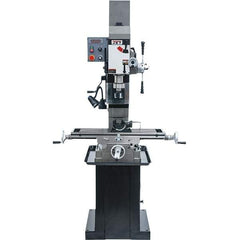 Jet - 1 Phase, 19-11/16" Swing, Geared Head Mill Drill Combination - 32-1/4" Table Length x 9-1/2" Table Width, 20-1/2" Longitudinal Travel, 8-1/4" Cross Travel, Variable Spindle Speeds, 1.5 hp, 115/230 Volts - Exact Industrial Supply