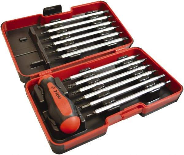 Felo - 13 Piece, 1/4" Drive Screwdriver Bit Set - #1 to #3 Phillips, 3 to 6mm Hex, T6 to T40 Torx, #1, #2 & #3 Pozidriv, 5/32, 7/32 & 1/4" Slotted - Exact Industrial Supply