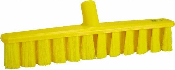 Vikan - 15.25" Fine Particle Polyester Push Broom - 1-7/8" Bristle Length, Plastic Block, European Threaded Handle Connection, Handle Sold Separately - Exact Industrial Supply