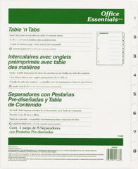 Office Essentials - 11 x 8 1/2" 1 to 8" Label, 8 Tabs, 3-Hole Punched, Preprinted Divider - White - Exact Industrial Supply