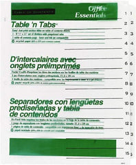 Office Essentials - 11 x 8 1/2" 1 to 15" Label, 15 Tabs, 3-Hole Punched, Preprinted Divider - White - Exact Industrial Supply