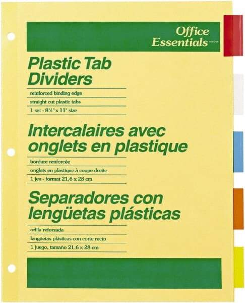 Office Essentials - 11 x 8 1/2" 5 Tabs, 3-Hole Punched, Customizable Divider - Multicolor Tabs, Buff Folder - Exact Industrial Supply