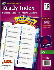 11 x 8 1/2″ 1 to 16″ Label, 16 Tabs, 3-Hole Punched, Preprinted Divider Multicolor Tabs, White Folder