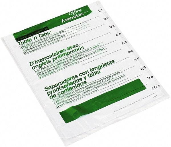 Office Essentials - 11 x 8 1/2" 1 to 10" Label, 10 Tabs, 3-Hole Punched, Preprinted Divider - White - Exact Industrial Supply