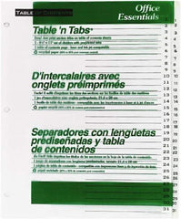 Office Essentials - 11 x 8 1/2" 1 to 31" Label, 31 Tabs, 3-Hole Punched, Preprinted Divider - White - Exact Industrial Supply