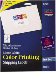 AVERY - 3.33" Wide x 4" Long, Matte White Paper Inkjet Label - For Inkjet Printers - Exact Industrial Supply