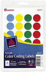 Label Maker Label: Assorted Color, Paper, 3/4″ OAL, 3/4″ OAW, 1,008 per Roll Use with Laser/Inkjet Printers