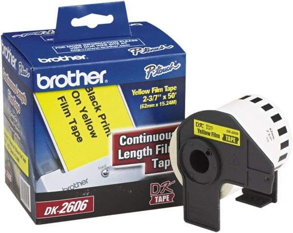 Brother - 2.4286" Wide x 600" Long, Yellow Film Label Tape - For PC Label Printers - Exact Industrial Supply