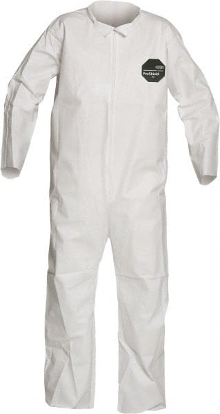 Disposable Coveralls: Size 2X-Large, 1.5 oz, SMS, Zipper Closure White, Serged Seam, Open Cuff, Open Ankle, ISO Non-Cleanroom Class