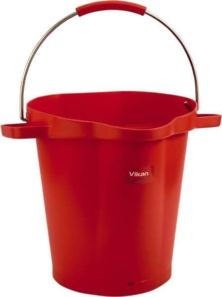 Vikan - 5 Gal, 18" High, Polypropylene Round Red Single Pail with Pour Spout - Handle Included, 15.4mm Top Length x 18.9" Top Width x 18.9" Top Diam - Exact Industrial Supply