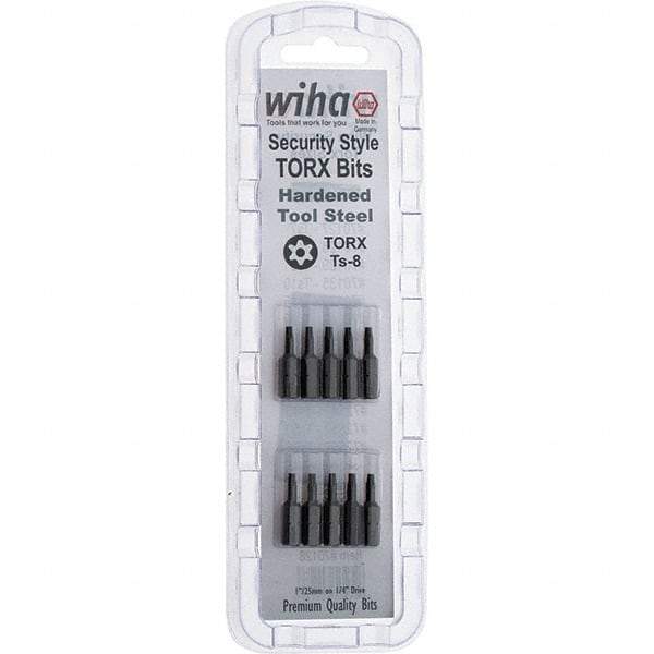 Wiha - 1/4" Drive T8 Tamperproof Torx Screwdriver Bit - 1" OAL, Tamper Resistant Bit - Exact Industrial Supply