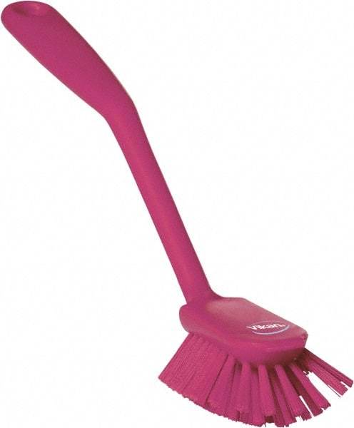 Vikan - 2.4" Bristle Length, Polyester Cleaning & Finishing Brush - 2-1/2" Long x 2.4" Wide Head, 10.8" OAL, Easy Grip Handle, Pink, Polypropylene Block - Exact Industrial Supply