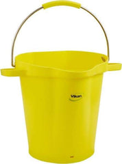 Vikan - 5 Gal, 18" High, Polypropylene Round Yellow Single Pail with Pour Spout - Handle Included, 15.4mm Top Length x 18.9" Top Width x 18.9" Top Diam - Exact Industrial Supply