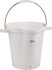 Vikan - 5 Gal, 18" High, Polypropylene Round White Single Pail with Pour Spout - Handle Included, 15.4mm Top Length x 18.9" Top Width x 18.9" Top Diam - Exact Industrial Supply