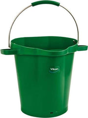 Vikan - 5 Gal, 18" High, Polypropylene Round Green Single Pail with Pour Spout - Handle Included, 15.4mm Top Length x 18.9" Top Width x 18.9" Top Diam - Exact Industrial Supply