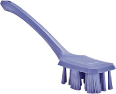 Vikan - 2-3/4" Bristle Length, Polyester Scrub Brush - 12" Long x 2-7/8" Wide Head, 15-1/2" OAL, Long Handle, Purple, Polypropylene Block - Exact Industrial Supply