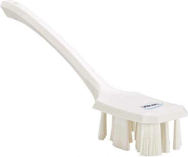 Vikan - 2-3/4" Bristle Length, Polyester Scrub Brush - 12" Long x 2-7/8" Wide Head, 15-1/2" OAL, Long Handle, White, Polypropylene Block - Exact Industrial Supply