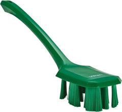 Vikan - 2-3/4" Bristle Length, Polyester Scrub Brush - 12" Long x 2-7/8" Wide Head, 15-1/2" OAL, Long Handle, Green, Polypropylene Block - Exact Industrial Supply