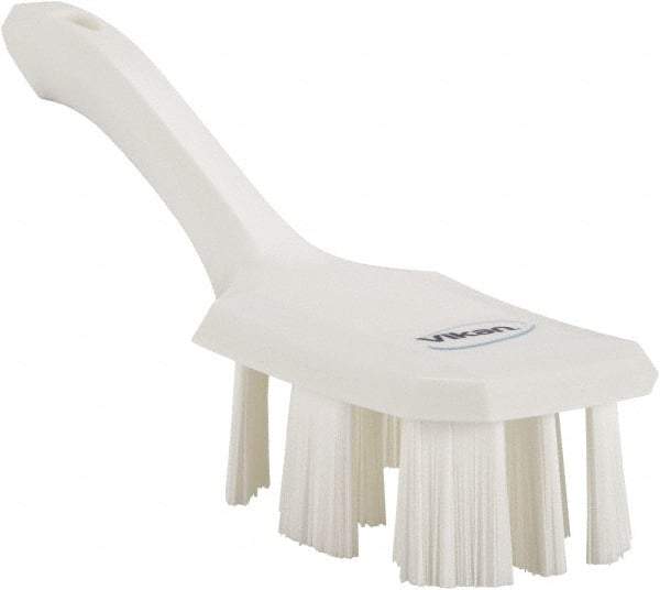 Vikan - 2-3/4" Bristle Length, Polyester Scrub Brush - 8" Long x 2-7/8" Wide Head, 10" OAL, Short Handle, White, Polypropylene Block - Exact Industrial Supply