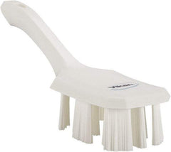 Vikan - 2-3/4" Bristle Length, Polyester Scrub Brush - 8" Long x 2-7/8" Wide Head, 10" OAL, Short Handle, White, Polypropylene Block - Exact Industrial Supply