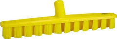 Vikan - 1-7/8" Bristle Length, Polyester Deck Scrub Brush - 1-7/8" Wide Head, 15-1/4" OAL, European Threaded Handle, Yellow, Polypropylene Block - Exact Industrial Supply