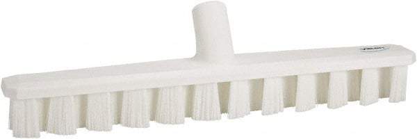 Vikan - 1-7/8" Bristle Length, Polyester Deck Scrub Brush - 1-7/8" Wide Head, 15-1/4" OAL, European Threaded Handle, White, Polypropylene Block - Exact Industrial Supply