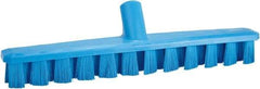 Vikan - 1-7/8" Bristle Length, Polyester Deck Scrub Brush - 1-7/8" Wide Head, 15-1/4" OAL, European Threaded Handle, Blue, Polypropylene Block - Exact Industrial Supply