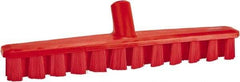 Vikan - 1-7/8" Bristle Length, Polyester Deck Scrub Brush - 1-7/8" Wide Head, 15-1/4" OAL, European Threaded Handle, Red, Polypropylene Block - Exact Industrial Supply