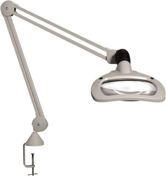Vision Engineering - 45" Arm, Spring Suspension, Clamp Mount, LED, Light Gray, Magnifying Task Light - 6 Watts, 120 Volts, 1.88x Magnification - Exact Industrial Supply