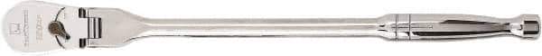 GearWrench - 1/2" Drive Pear Head Ratchet - Full Polish Chrome Finish, 17" OAL, 60 Gear Teeth, Full Polished Handle, Flex Head - Exact Industrial Supply