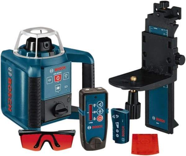 Bosch - 1,000' Measuring Range, 1/8" at 100' Accuracy, Self-Leveling Horizontal & Vertical Rotary Laser - ±5° Self Leveling Range, 1 Beam, 2-D Battery Included - Exact Industrial Supply