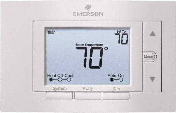 White-Rodgers - 50 to 99°F, 2 Heat, 2 Cool, Digital Nonprogrammable Thermostat - 20 to 30 Volts, 1.77" Inside Depth x 1.77" Inside Height x 5-1/4" Inside Width, Horizontal Mount - Exact Industrial Supply