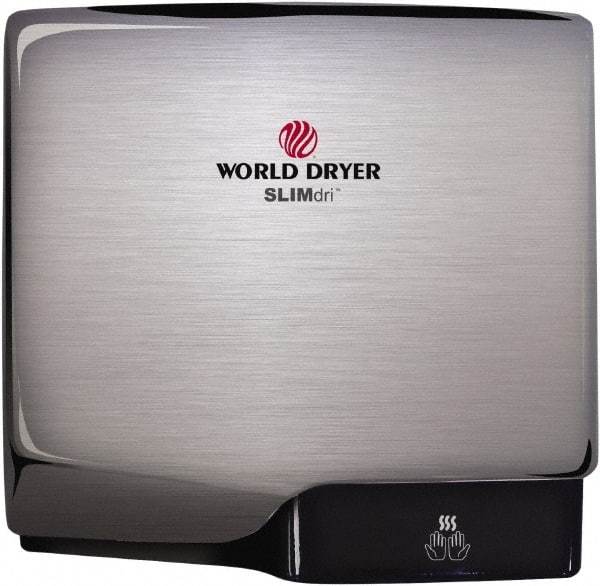 World Dryer - 950 Watt Silver Finish Electric Hand Dryer - 100/120 Volts, 8.3 Amps, 11.43" Wide x 10.7" High x 3.9" Deep - Exact Industrial Supply