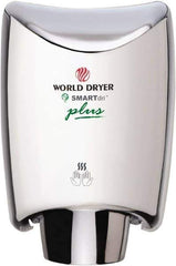 World Dryer - 1200 Watt Silver Finish Electric Hand Dryer - 100/120 Volts, 10 Amps, 9.3" Wide x 12-1/2" High x 7.6" Deep - Exact Industrial Supply