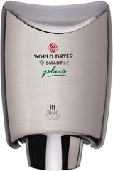 World Dryer - 1200 Watt Silver Finish Electric Hand Dryer - 100/120 Volts, 10 Amps, 9.3" Wide x 12-1/2" High x 7.6" Deep - Exact Industrial Supply