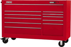 Proto - 35,917 Lb Capacity, 11 Drawer Mobile Workstation - 66" Wide x 27" Deep x 46" High, Steel, Red - Exact Industrial Supply