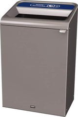 Rubbermaid - 33 Gal Gray Rectangle Decorative Indoor Single Stream Waste Receptacle - Metal, Mixed Recycling Graphic, 37.965" High x 24.051" Long x 19-1/2" Wide, Lid Included - Exact Industrial Supply