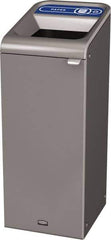 Rubbermaid - 15 Gal Gray Rectangle Decorative Indoor Single Stream Waste Receptacle - Metal, Paper Graphic, 37.965" High x 14.784" Long x 19-1/2" Wide, Lid Included - Exact Industrial Supply