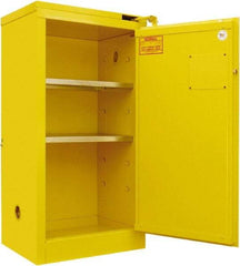 Securall Cabinets - 2 Door, 2 Shelf, Yellow Steel Standard Safety Cabinet for Flammable and Combustible Liquids - 46" High x 24" Wide x 18" Deep, Self Closing Door, 3 Point Key Lock, 20 Gal Capacity - Exact Industrial Supply