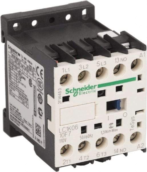 Schneider Electric - 3 Pole, 110 Coil VAC at 50/60 Hz, 6 Amp at 440 VAC, Nonreversible IEC Contactor - BS 5424, CSA, IEC 60947, NF C 63-110, RoHS Compliant, UL Listed, VDE 0660 - Exact Industrial Supply